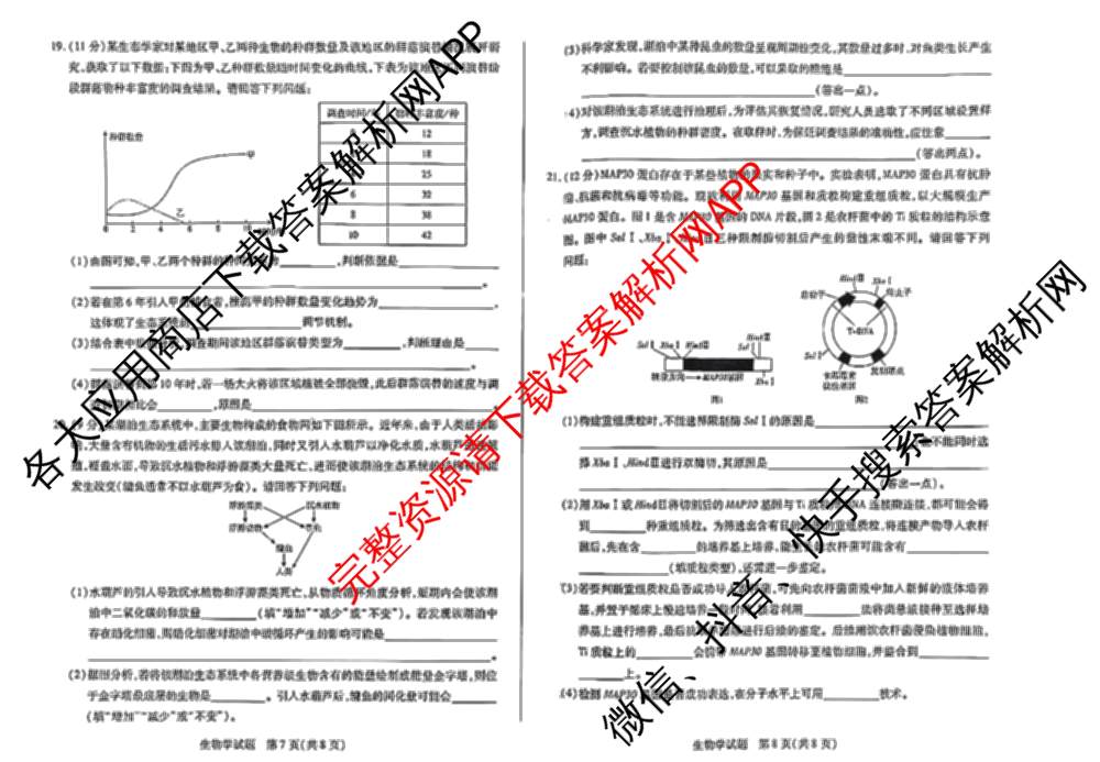 天一大联考2025年高二年级下学期期末学业质量监测各科答案及试卷（含数学、历史、地理等9份）生物试题