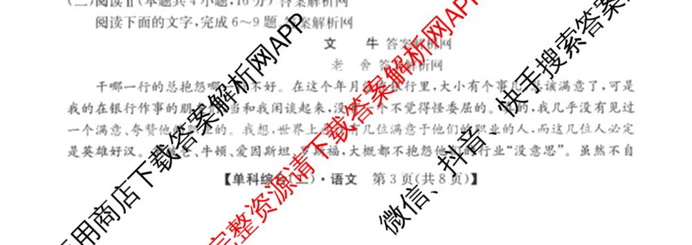 2026年高考单科综合模拟信息卷(二)2试卷及答案汇总（含化学(A) 生物(A) 地理(A)等）语文试题