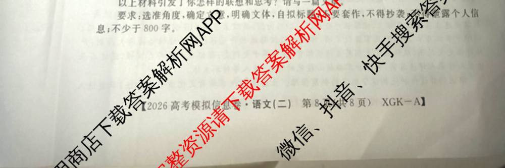 2026年普通高等学校招生全国统一考试模拟信息卷(二)2(已更新政治(XGK-A)、物理(XGK-B)、语文(XGK-A)等13份)语文试题