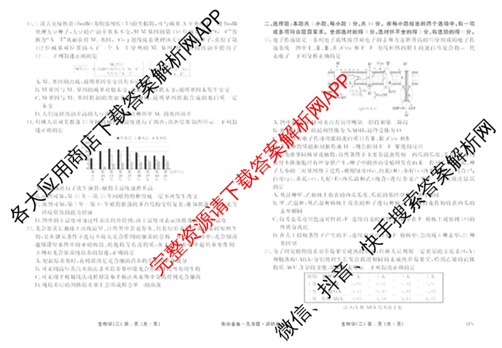 衡水金卷先享题调研卷2026年普通高等学校招生全国统一考试模拟试题(二)2试卷及答案汇总（91科全）生物试题