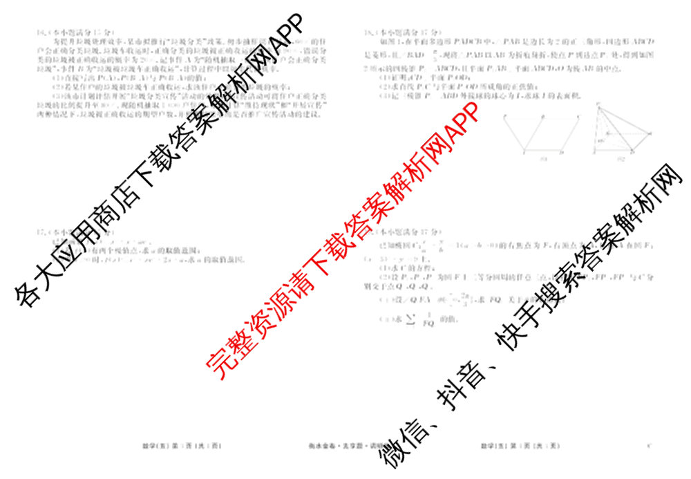 衡水金卷先享题调研卷2026年普通高等学校招生全国统一考试模拟试题(五)5各科答案及试卷（91科全）数学试题