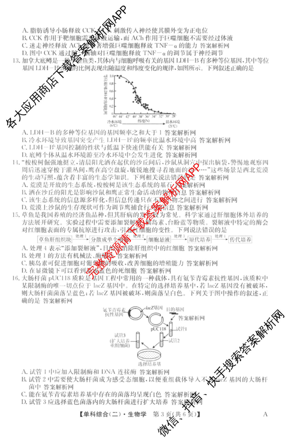 2026年高考单科综合模拟信息卷(二)2试卷及答案汇总（含化学(A) 生物(A) 地理(A)等）生物试题