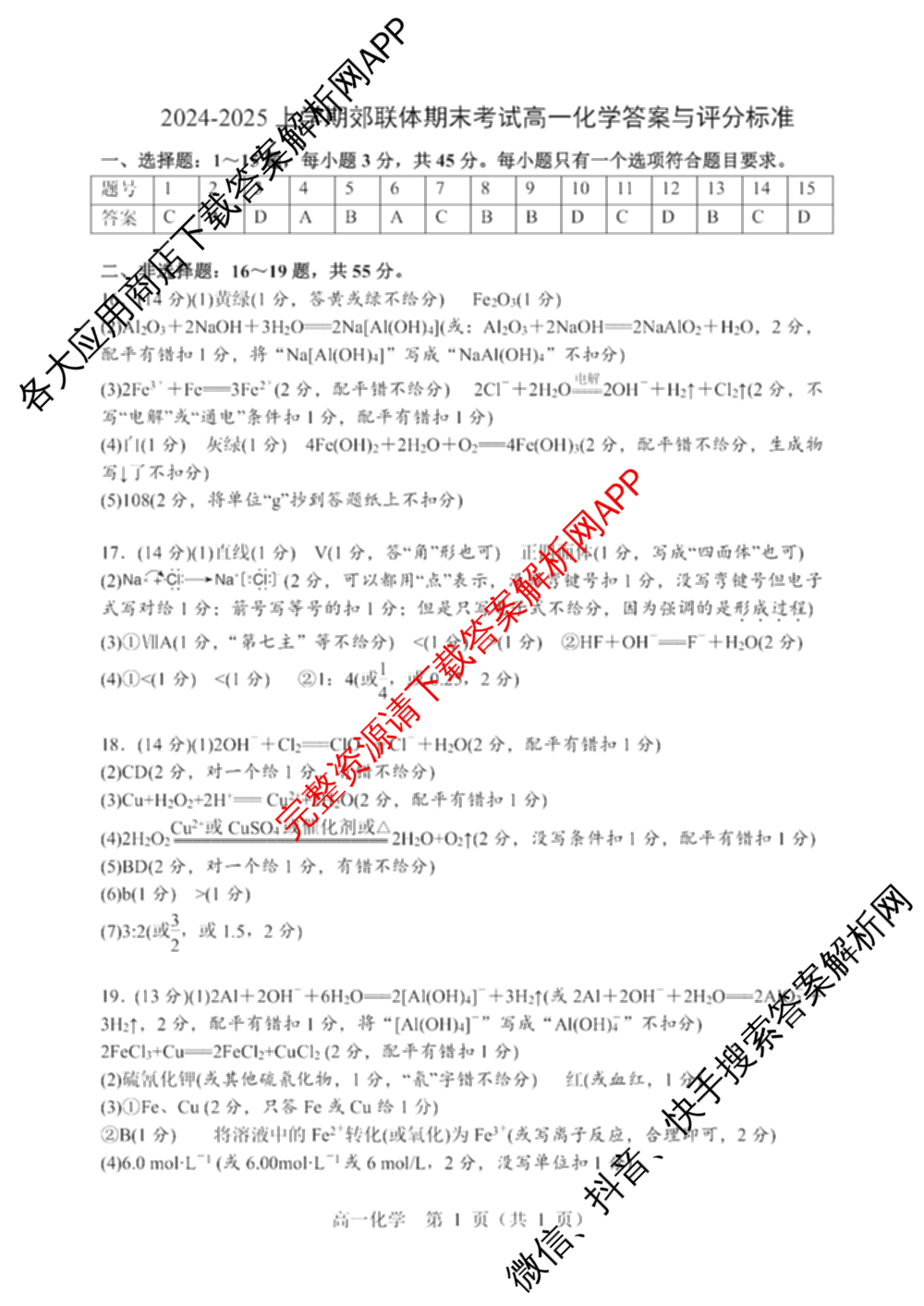 辽宁省重点高中沈阳市郊联体2024-2025学年度上学期高一年级期末考试各科答案及试卷: 含历史、地理、生物试卷解析化学答案