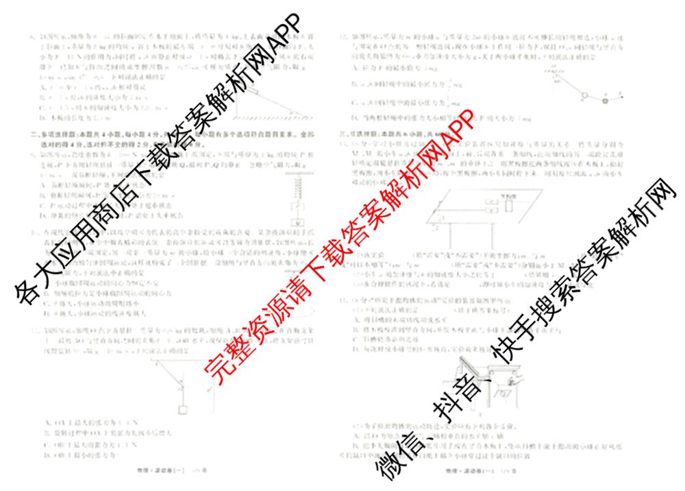 衡中同卷2024-2025学年度高三复滚动卷(一)1: 含生物(L版) 生物(X版) 语文(A)试卷解析物理试题 衡中同卷2024-2025学年度高三复滚动卷(一)1: 含生物(L版) 生物(X版) 语文(A)试卷解析物理试题