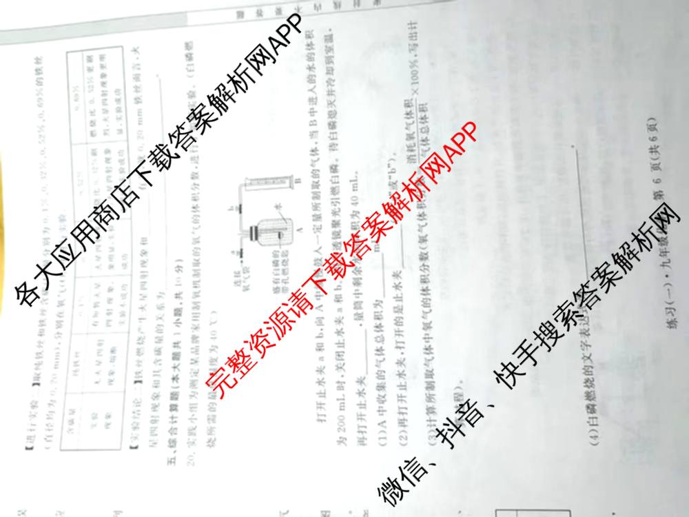 江西初中练2026年九年级练(一)试卷及答案汇总（含语文、物理、道德与法治等7份）化学试题