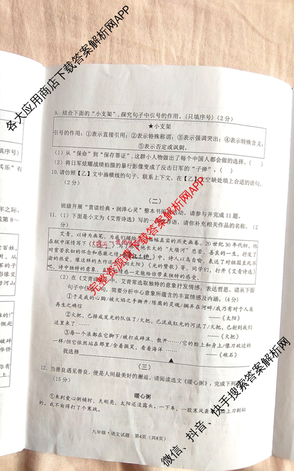 山西省2025-2026学年度(上)九年级第二次学情检测（含道德与法治、物理(A卷)、语文等7份）语文试题