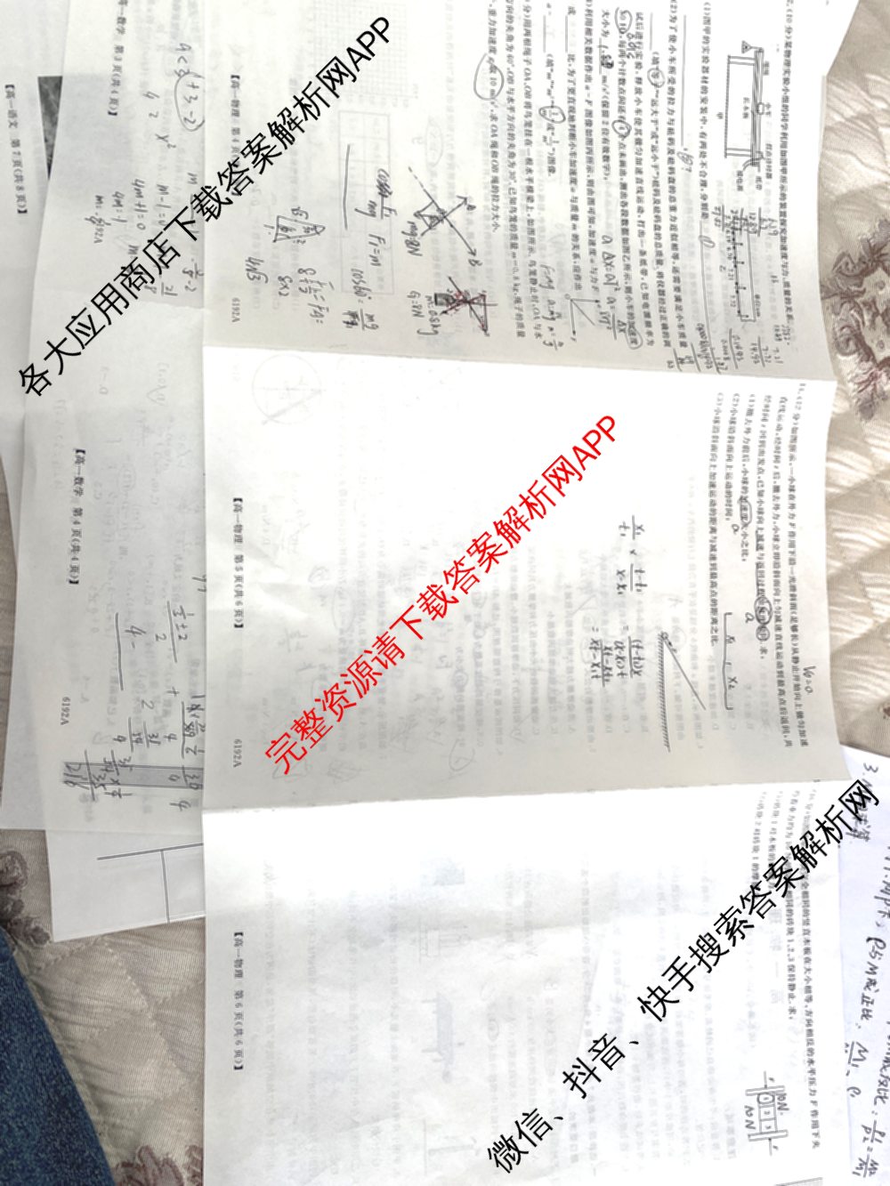 陕西省2025~2026第一学期12月质量检测高一(6192A)试卷及答案汇总（含化学 数学 生物等）物理试题