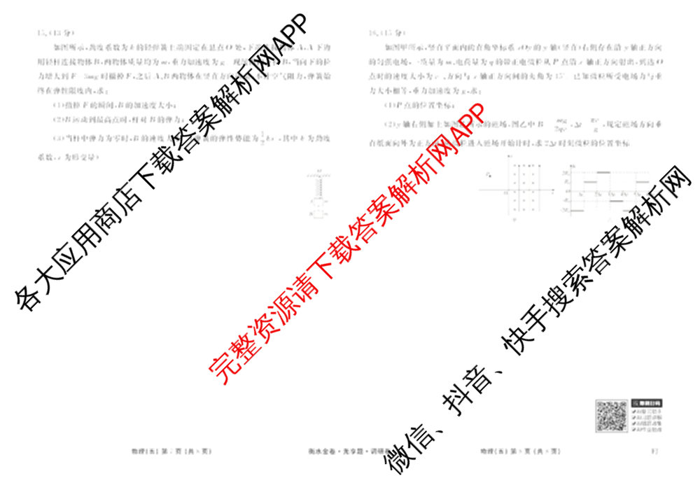 衡水金卷先享题调研卷2026年普通高等学校招生全国统一考试模拟试题(五)5各科答案及试卷（91科全）物理试题