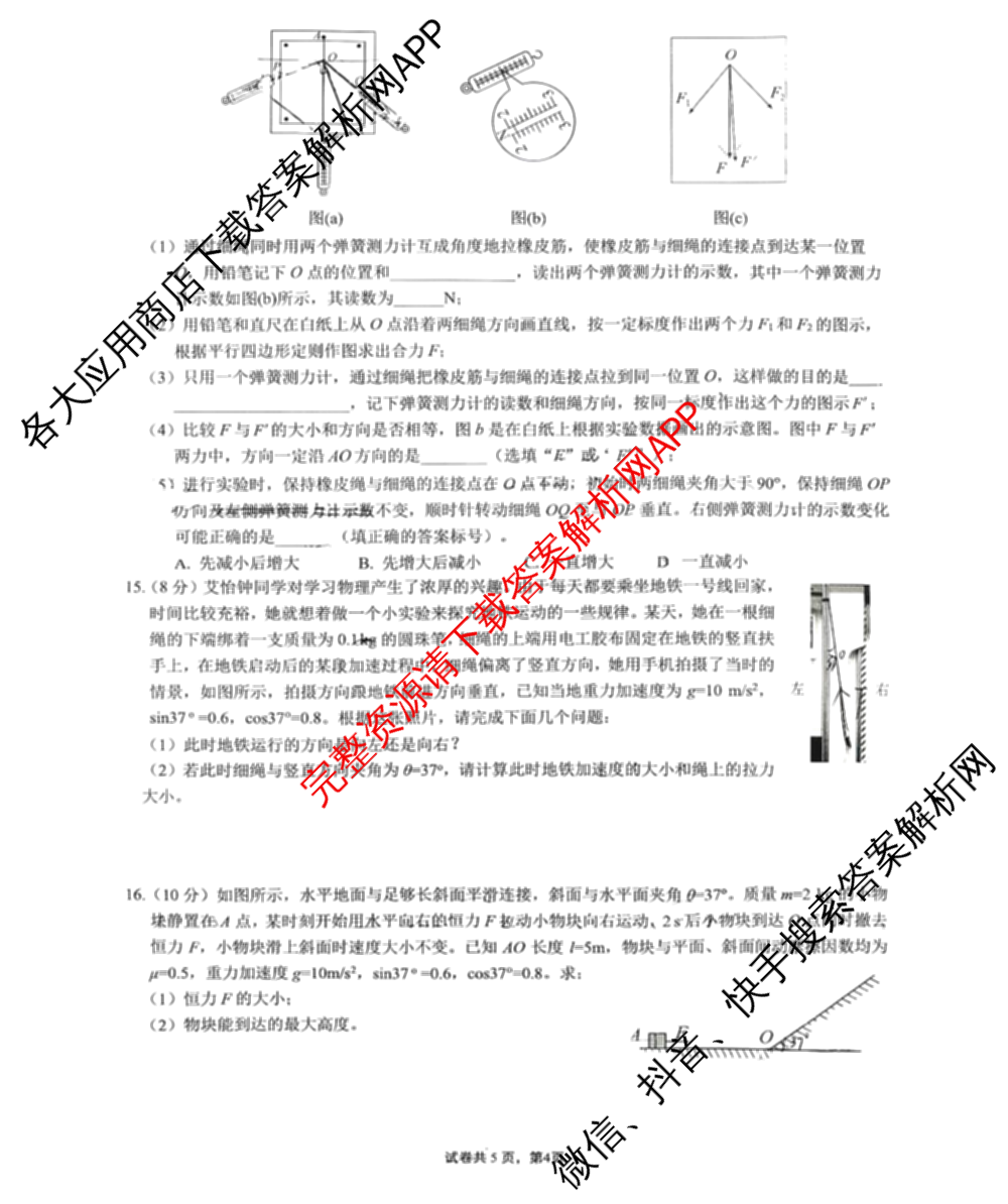 重庆一中高2028届高一上期期中考试（含地理、数学、语文等9份）物理试题