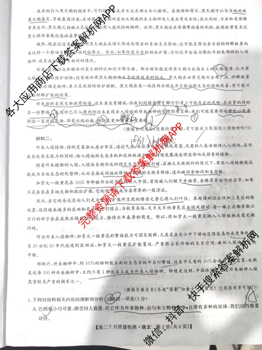 九师联盟江西省2024-2025学年高二7月质量检测（含英语 语文 历史(K)等）语文试题