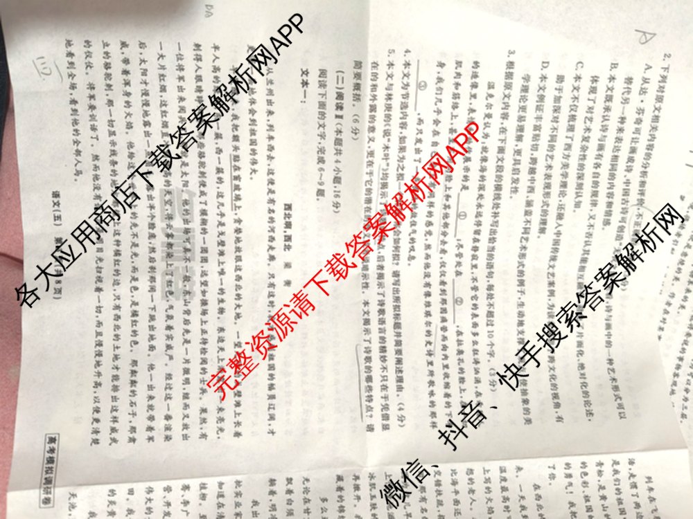 衡水名师卷高考模拟调研卷 2026年普通高等学校招生全国统一考试模拟试题(五)5（29科全）语文试题