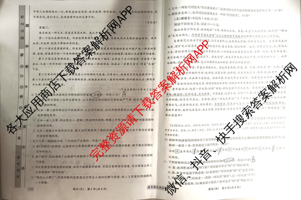 衡水名师卷高考模拟调研卷 2026年普通高等学校招生全国统一考试模拟试题(五)5（29科全）语文试题