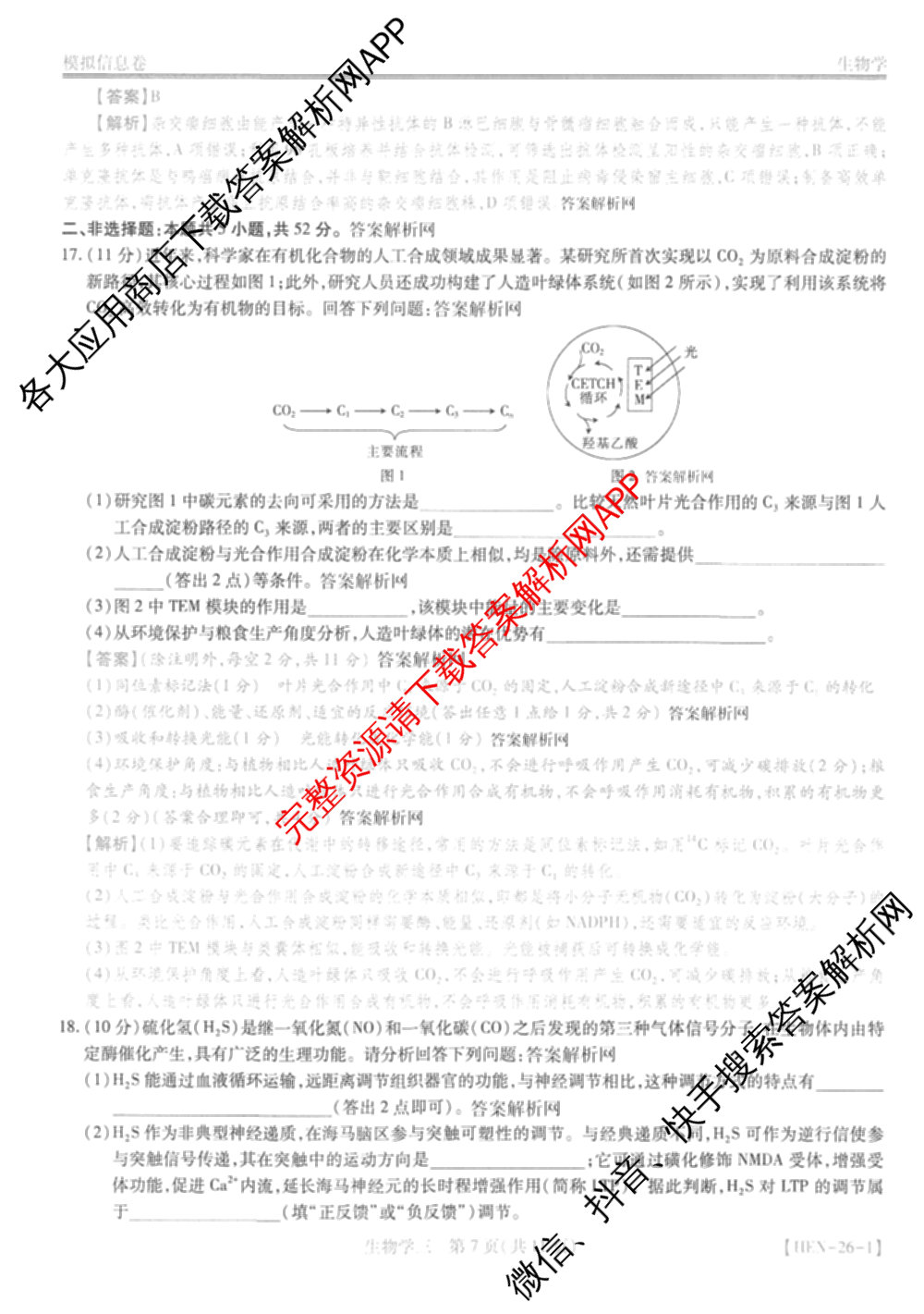 2026届智慧上进名校学术联盟高考模拟信息卷&冲刺卷&预测卷(三)3试卷及答案汇总（含生物(SX) 生物(SC) 生物(II)等40份）生物答案