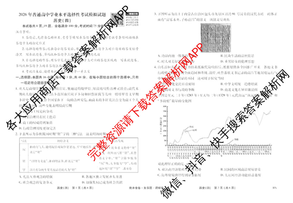 衡水金卷先享题调研卷2026年普通高等学校招生全国统一考试模拟试题(四)4(已更新生物(山东专版) 理综 历史(JS)等91份)历史试题