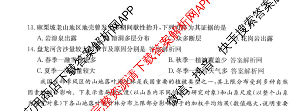 2026年全国高考冲刺压轴卷(一)1（含物理(湖南)、化学(湖北)、地理(B1)等）地理试题