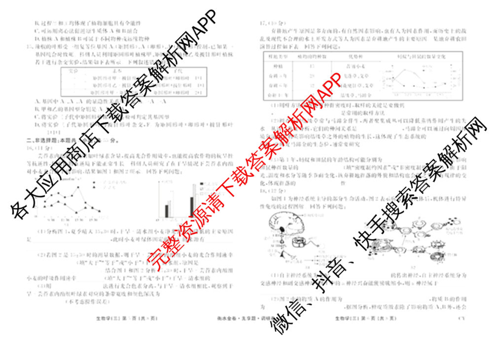 衡水金卷先享题调研卷2026年普通高等学校招生全国统一考试模拟试题(三)3各科答案及试卷(已更新化学(山东专版)、历史(HN)、文综(新教材)等91份)生物试题