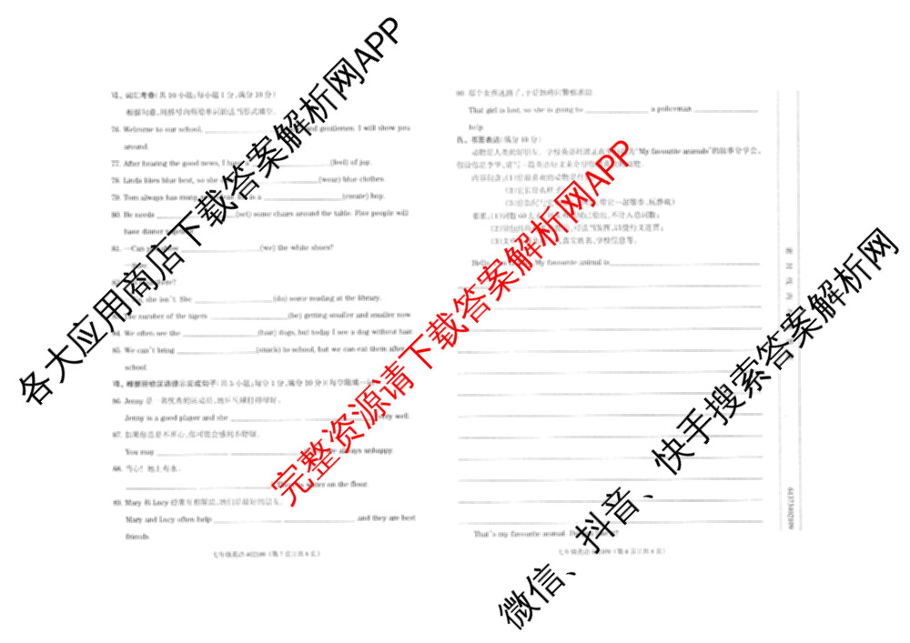 甘肃省2025-2026学年度七年级第一学期学评价(3)各科答案及试卷: 含历史 英语 道德与法治试卷解析英语试题