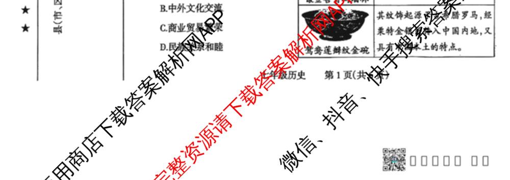 河南省焦作市2024-2025 学年(下)期末学情调研七年级（含地理、生物、英语等8份）历史试题