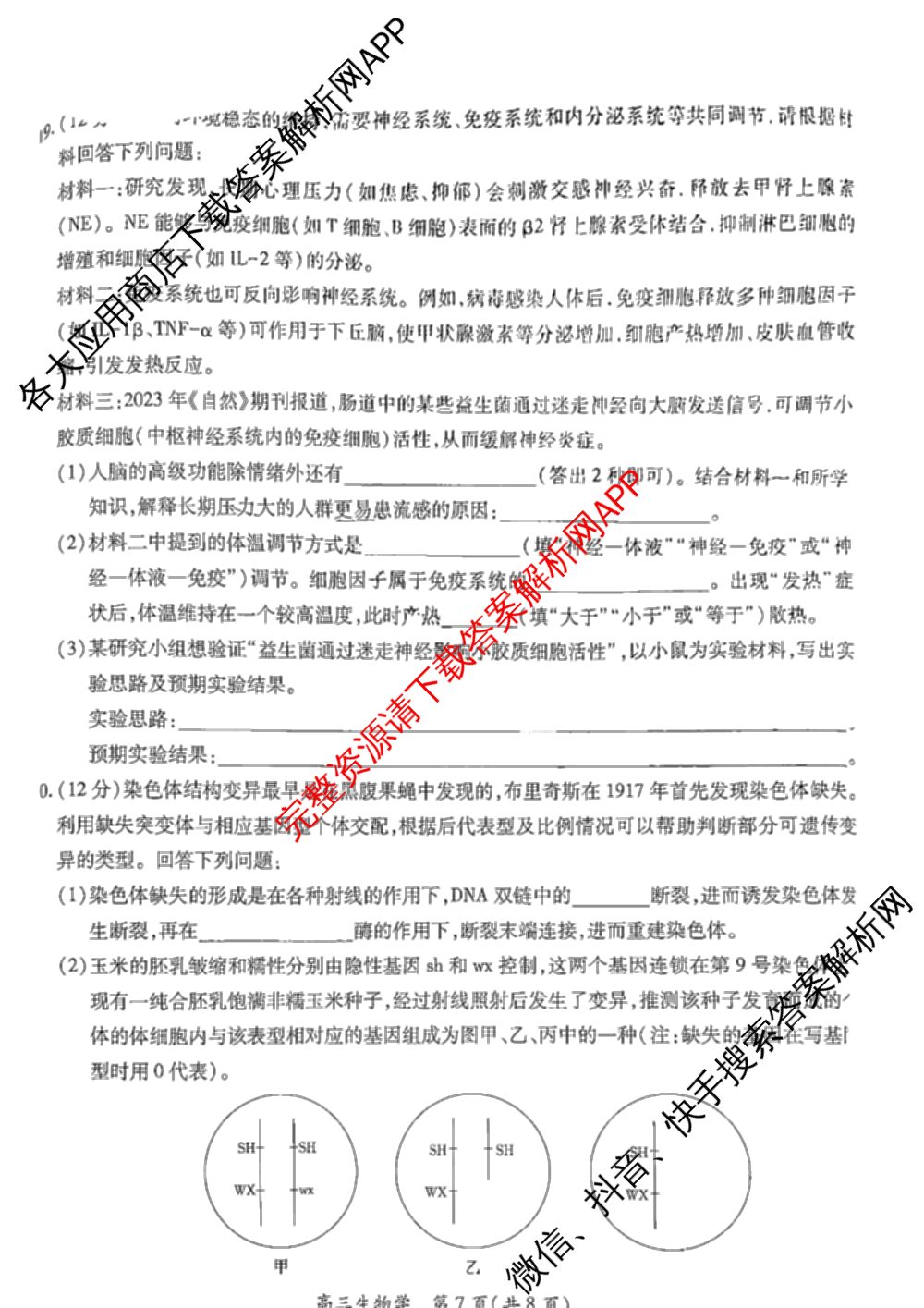 上进联考2026届新高三第一次大联考: 含英语 数学 化学试卷解析生物试题