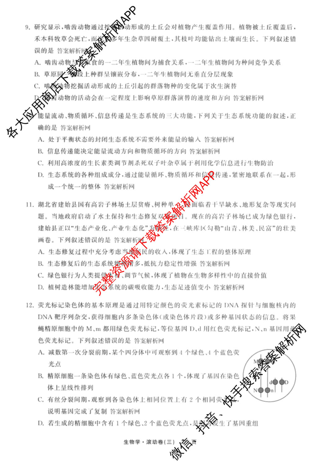 衡中同卷2025-2026学年度高三复滚动卷(三)3试卷及答案汇总（含地理(JY) 物理(HJ) 生物(DS)等21份）生物试题
