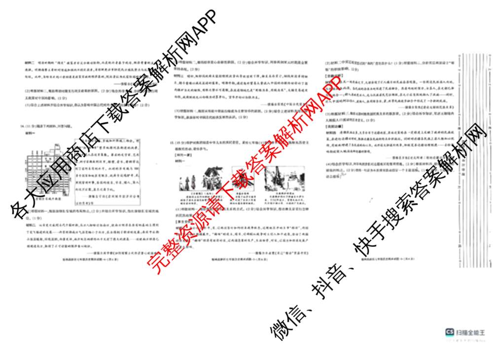 陕西省榆林高新区2024-2025学年度第二学期七年级期末质量检测各科答案及试卷: 含历史 语文 道德与法治试卷解析历史试题