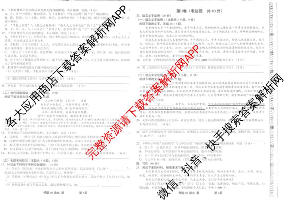 2025届押题03试卷及答案汇总（23科全）语文试题