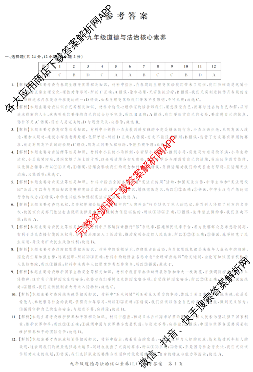 安徽省2025-2026同步达标自主练九年级第六次(L)[核心素养]试卷及答案汇总(已更新道德与法治 历史 物理等7份)道德与法治答案