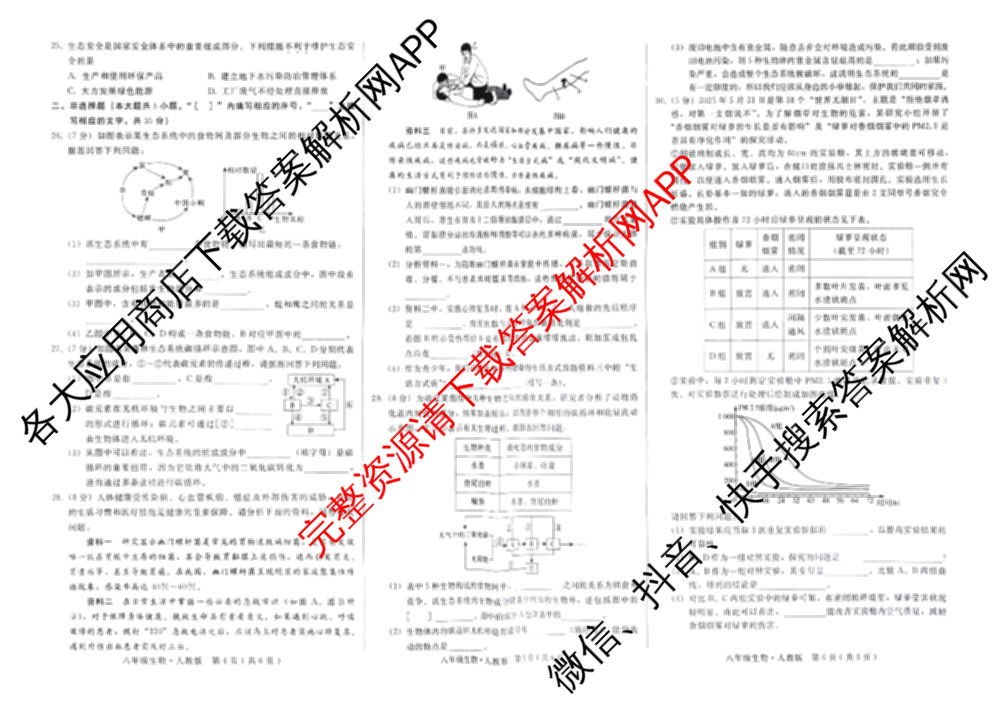 河北省2025-2026学年第一学期阶段练二八年级各科答案及试卷（含历史 地理(人教版) 数学(人教版)等）生物试题