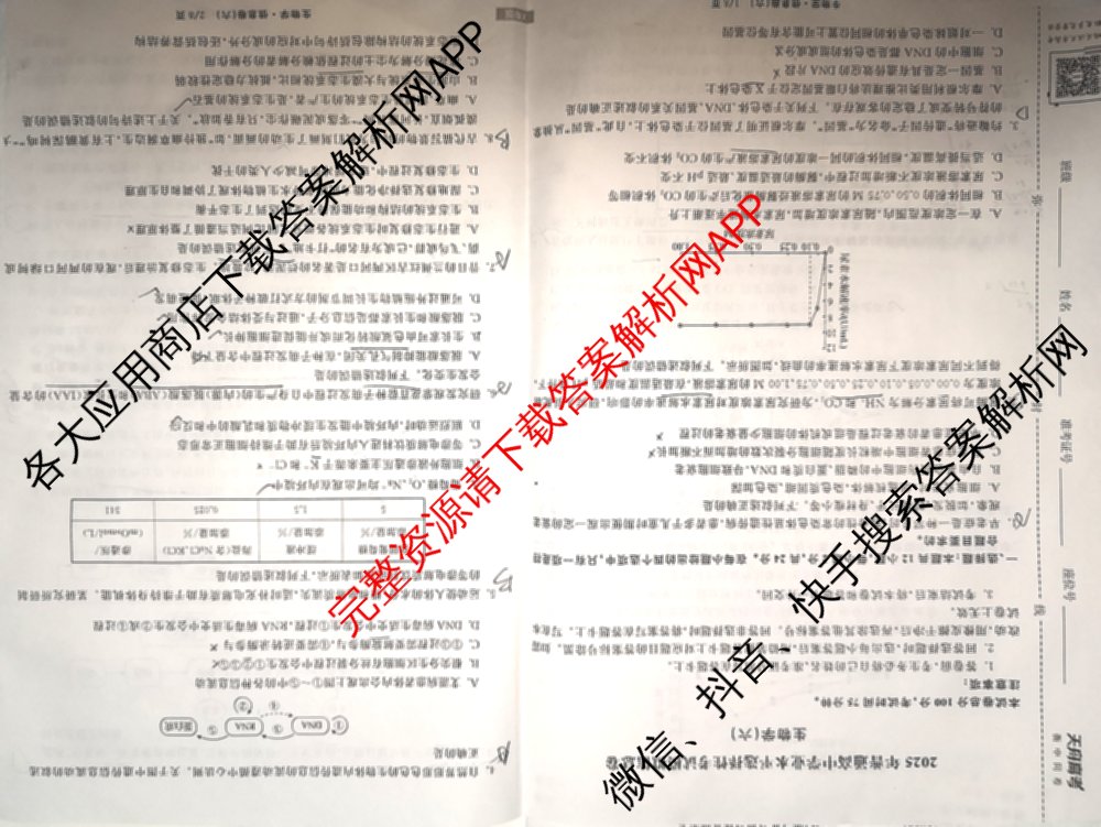 天舟高考衡中同卷2025年普通高等学校招生全国统一考试模拟信息卷(六)6（含数学(A) 理综(XJ专版) 语文(A)等）生物试题