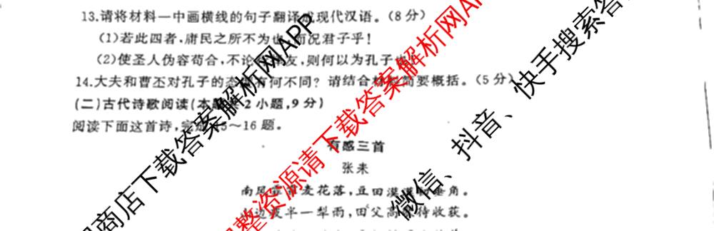 甘肃省2025年高三综合模拟检测卷(4月): 含历史、数学、语文试卷解析语文试题