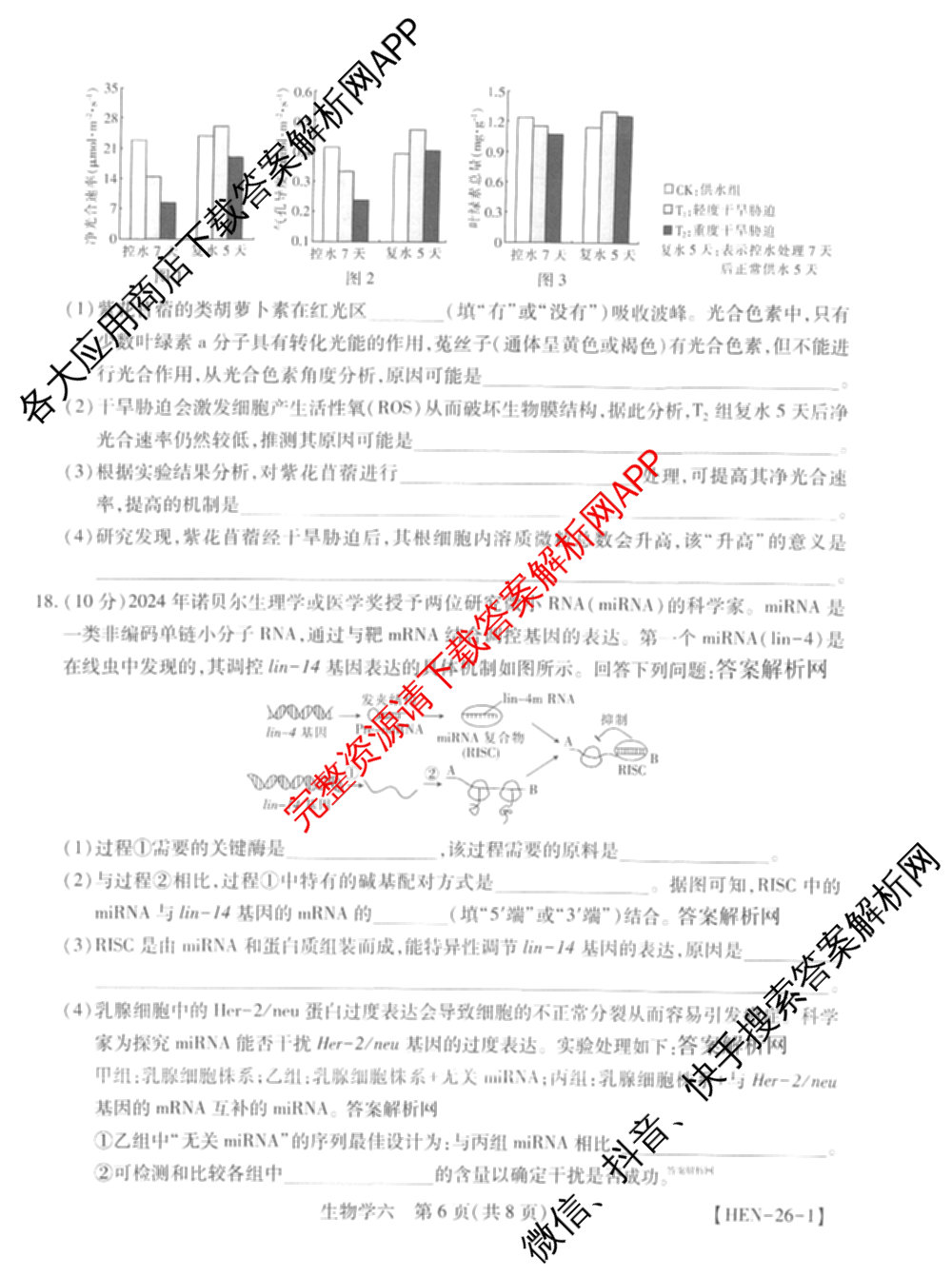 智慧上进2026届高三总复双向达标月考调研卷(六)6试卷及答案汇总（含政治 物理(HEN) 物理(II)等11份）生物试题