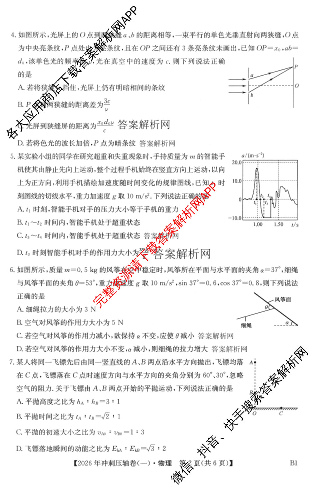 2026年全国高考冲刺压轴卷(一)1（含物理(湖南)、化学(湖北)、地理(B1)等）物理试题