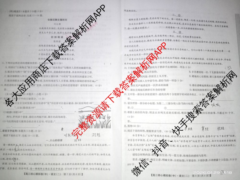 九师联盟2025~2026学年高三核心模拟卷(中)(二)试卷及答案汇总（36科全）语文试题