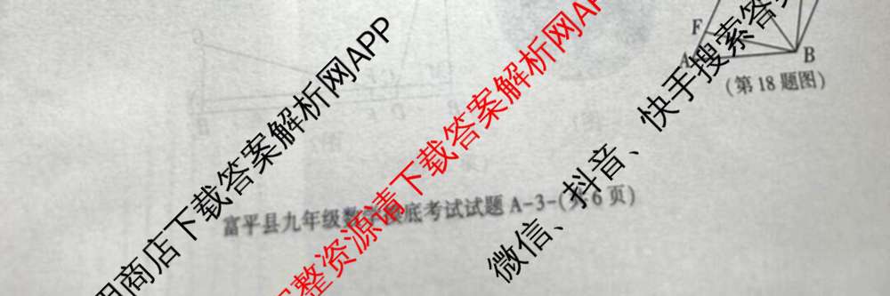 富平县2024-2025学年度九年级第一学期摸底考试(11月)（含物理 历史 语文等）数学试题