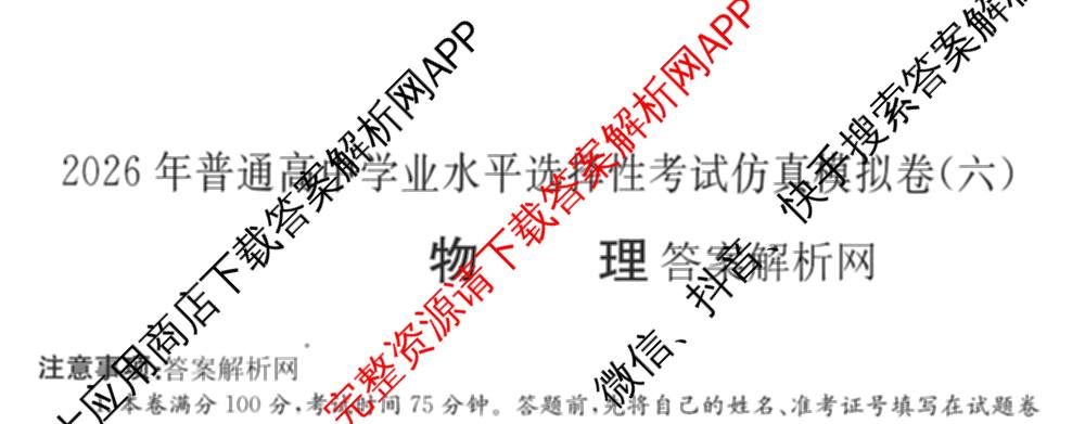 2026年全国高考仿真模拟卷(六)6各科答案及试卷: 含历史(安徽) 政治(广西) 政治(E2)试卷解析物理试题