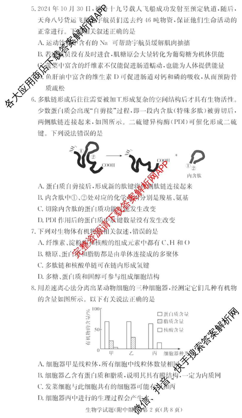 炎德英才大联考湖南师大附中2025-2026学年度高一第一学期期中考试试卷及答案汇总（含化学、政治、物理等）生物试题