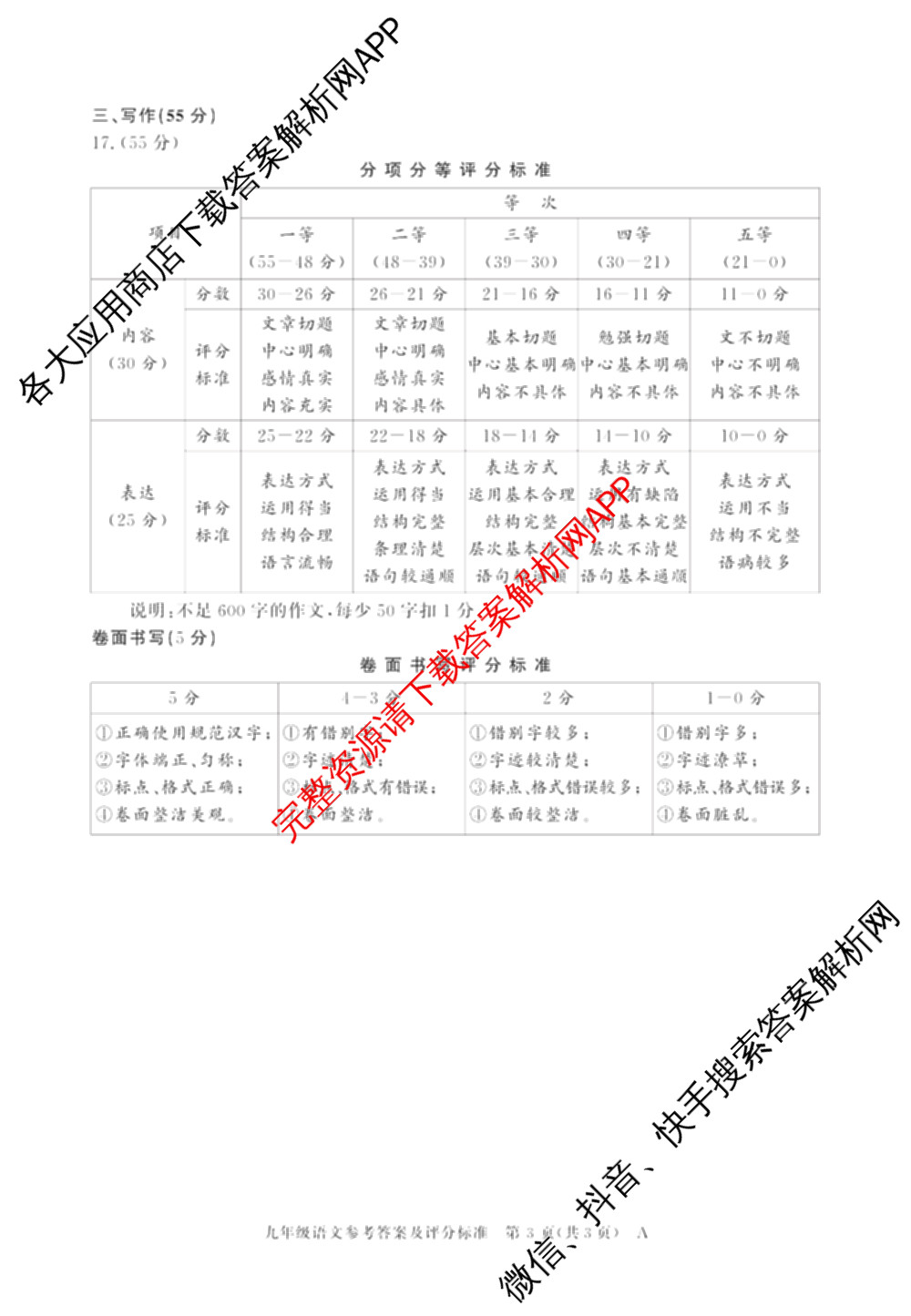 安徽省2025-2026学年九年级上学期期中教学质量调研A卷(无标题)(11.6-7)各科答案及试卷（14科全）语文答案