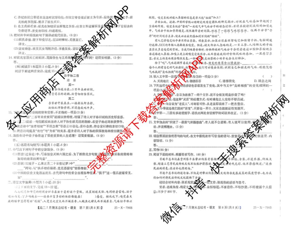 三晋卓越联盟山西省2024~2025学年第二学期高二7月期末总结考(25-X-796B)（含生物、语文、历史等）语文试题