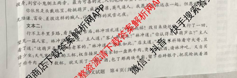 天一大联考2024-2025学年高一年级阶段性测试(四)（含地理、地理(宣城专版)、物理(池州专版)等20份）语文试题