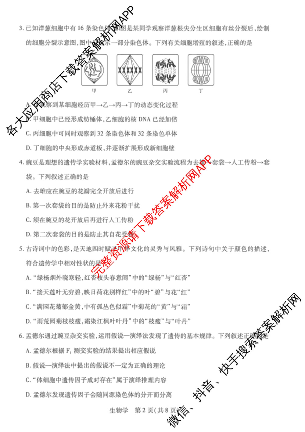 安徽卓越县中联盟2025-2026学年高一下学期4月阶段检测(无标题)（9科全）生物试题