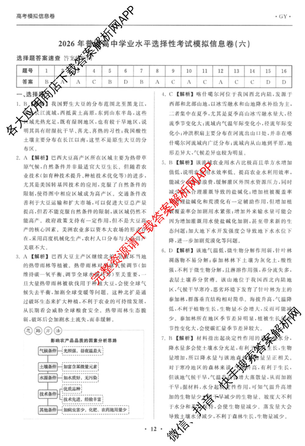 天舟高考衡中同卷2026年普通高等学校招生全国统一考试模拟信息卷(六)6（含化学(山东版)、政治(DB)、物理(山东版)等35份）地理答案