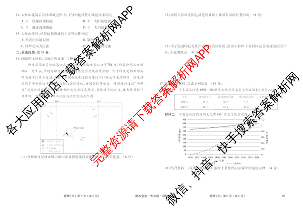衡水金卷先享题调研卷2026年普通高等学校招生全国统一考试模拟试题(三)3各科答案及试卷(已更新化学(山东专版)、历史(HN)、文综(新教材)等91份)地理试题
