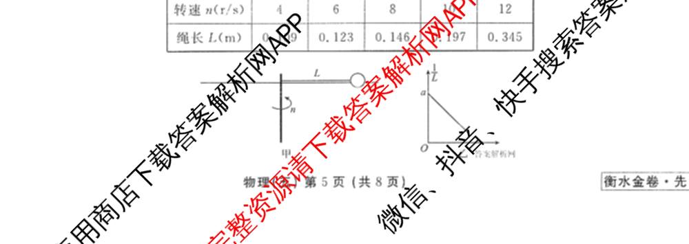 衡水金卷先享题调研卷2026年普通高等学校招生全国统一考试模拟试题(五)5试卷及答案汇总（含政治、生物、物理(L)等）物理试题