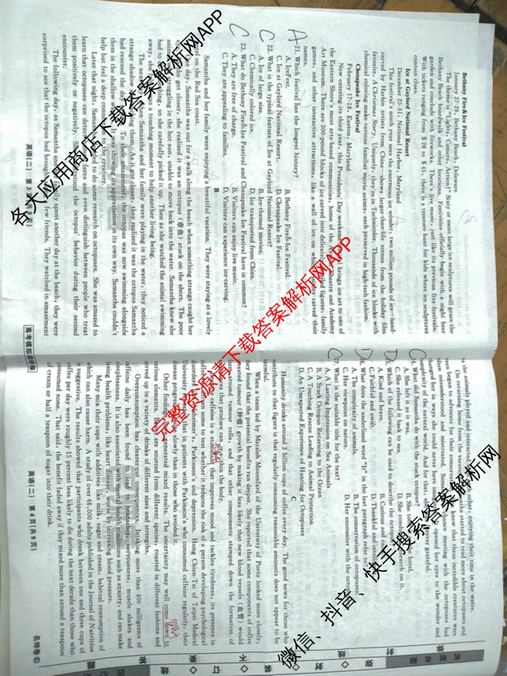 衡水名师卷高考模拟调研卷 2026年普通高等学校招生全国统一考试模拟试题(二)2试卷及答案汇总（含地理 化学(※) 物理(圆圈点)等21份）英语试题