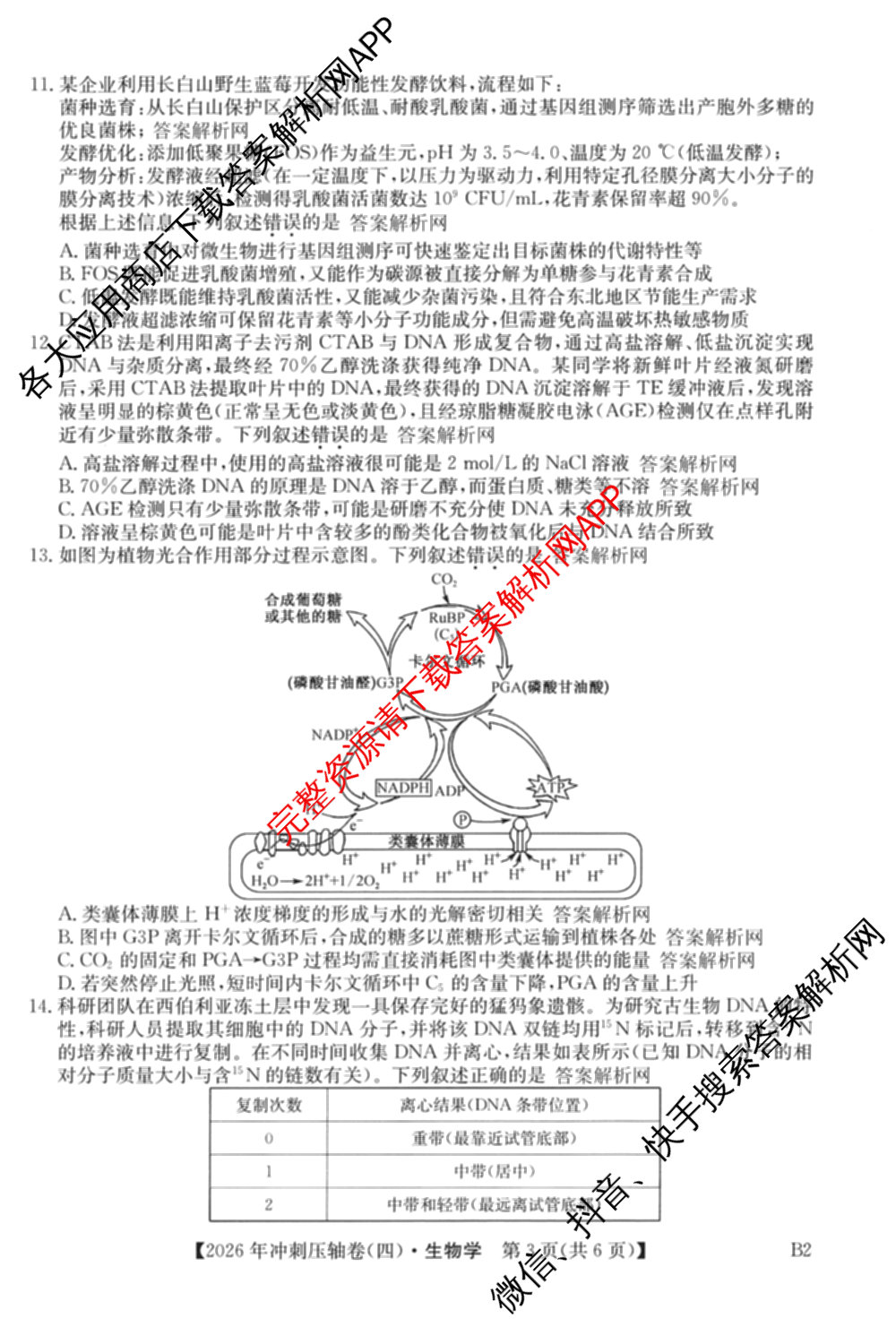 2026年全国高考冲刺压轴卷(四)4试卷及答案汇总（含物理(江西) 政治(广西) 历史(湖南)等）生物试题