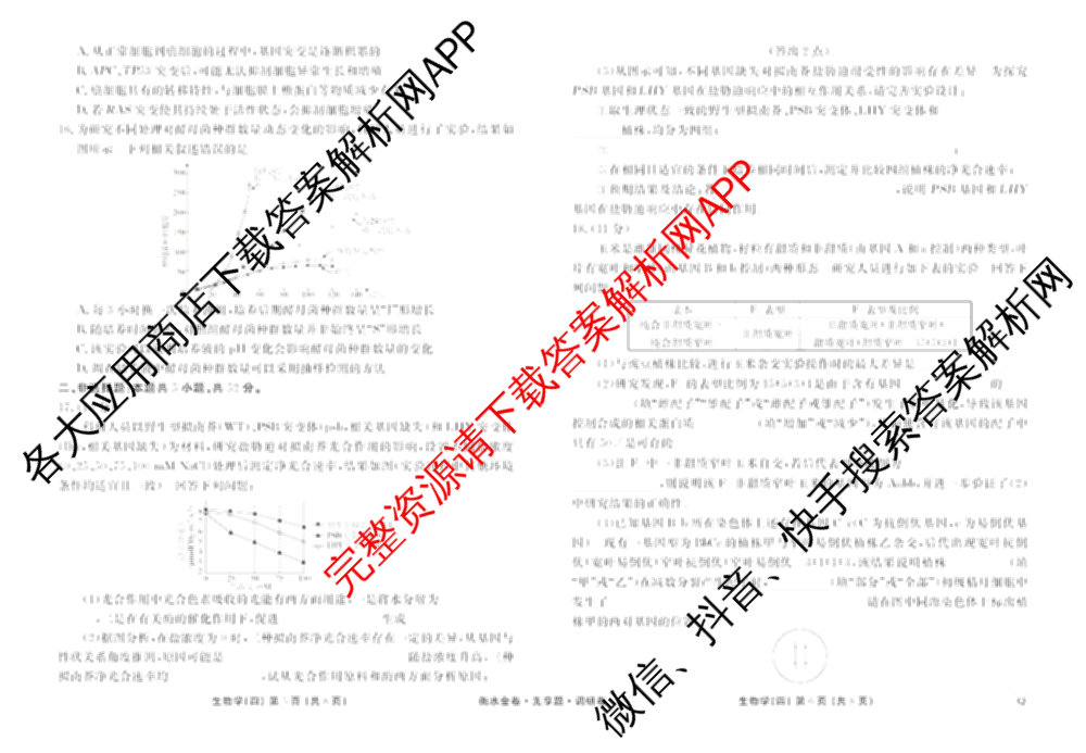 衡水金卷先享题调研卷2026年普通高等学校招生全国统一考试模拟试题(四)4(已更新生物(山东专版) 理综 历史(JS)等91份)生物试题