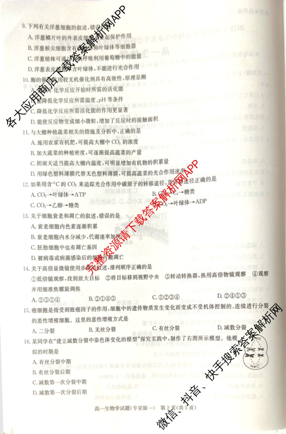 2025年湖南省普通高中学业水合格性考试仿真试卷(专家版一)试卷及答案汇总（9科全）生物试题