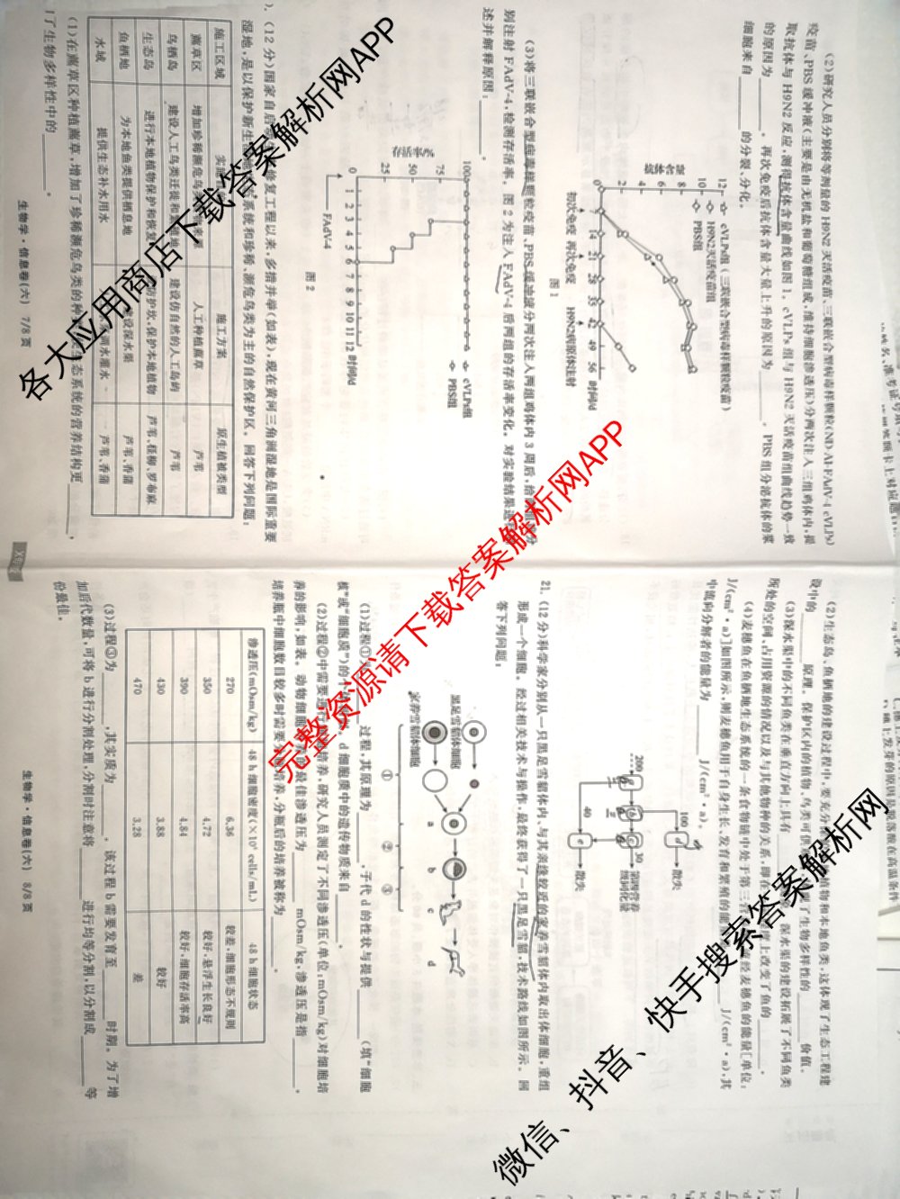 天舟高考衡中同卷2025年普通高等学校招生全国统一考试模拟信息卷(六)6（含数学(A) 理综(XJ专版) 语文(A)等）生物试题