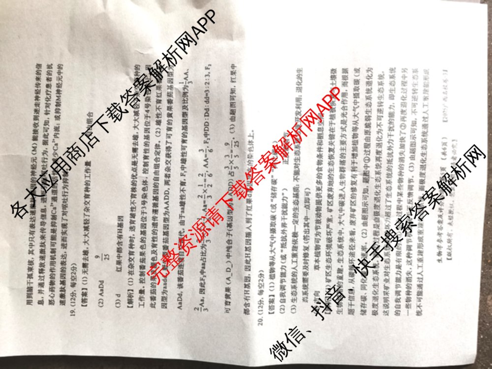 广西名校高考模拟试卷第一次调研考试[2025广西名校卷-3]试卷及答案汇总（含生物、政治、物理等）生物答案