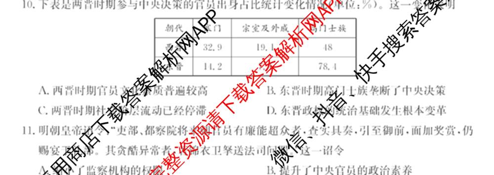 江淮名校2025~2026学年高二年级上学期阶段检测(26-L-237B)（含政治(A卷) 化学 英语等10份）历史试题